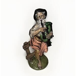 Vintage Italian Bagpiper Figurine 12” Hand Painted Folk Art Chalkware ANRI Style